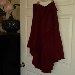 Sexy high-low faux wrap burgundy skirt